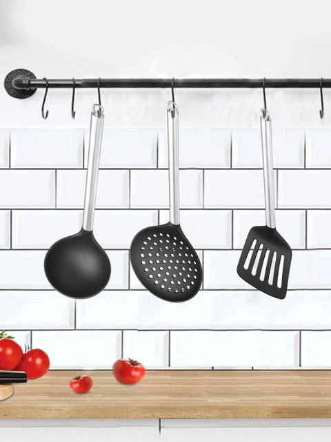 

URBAN CHEF Set of 3 Black Non Stick Nylon Top Kitchen Tools With Stainless Steel Handle