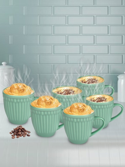 

URBAN CHEF Set of 6 Sea Green Textured Ceramic Glossy Mugs