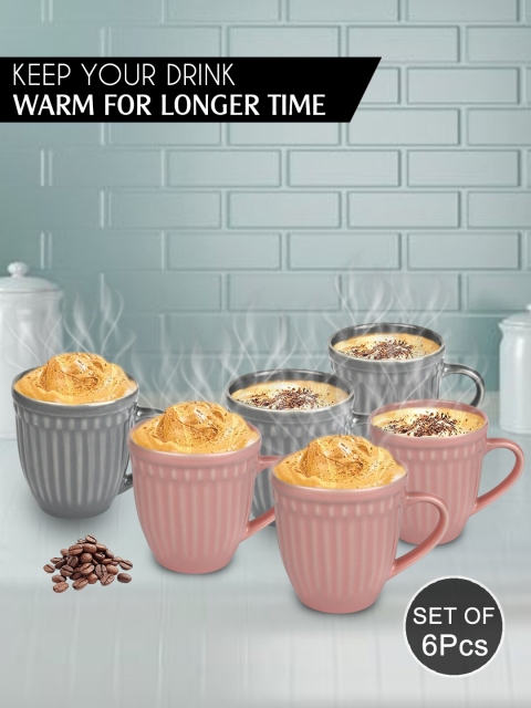 

URBAN CHEF Pack Of 6 Peach-Coloured & Grey Textured Ceramic Matte Mugs