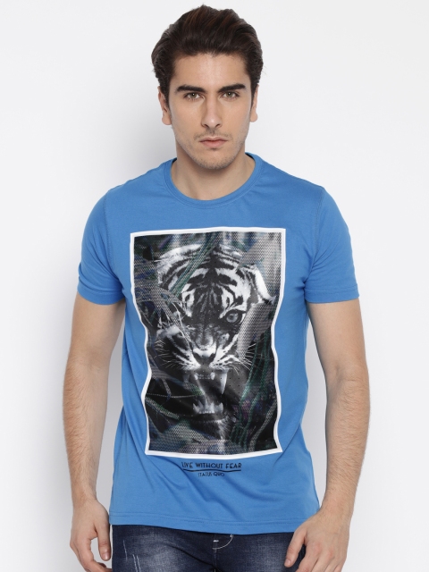 

Status Quo Men Blue Printed T-Shirt