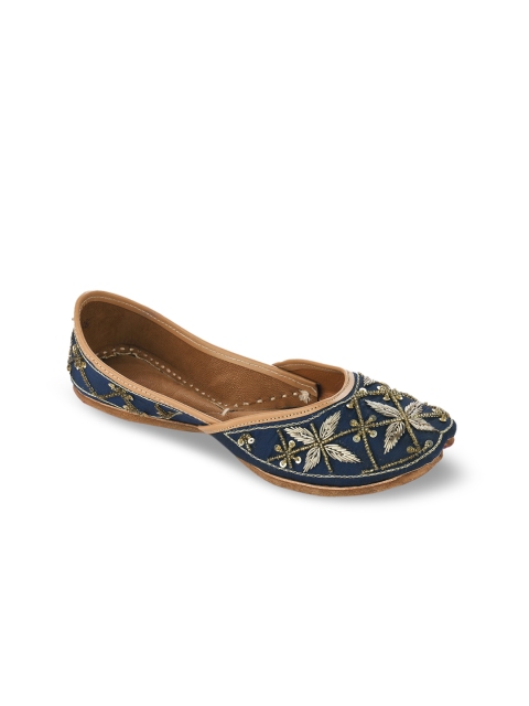 

DESI COLOUR Women Blue Embellished Leather Ethnic Mojaris