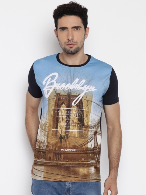 

Status Quo Men Blue & Black Printed T-shirt, Navy blue