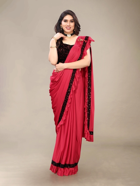 

Mitera Red & Black Sequinned Ready to Wear Saree