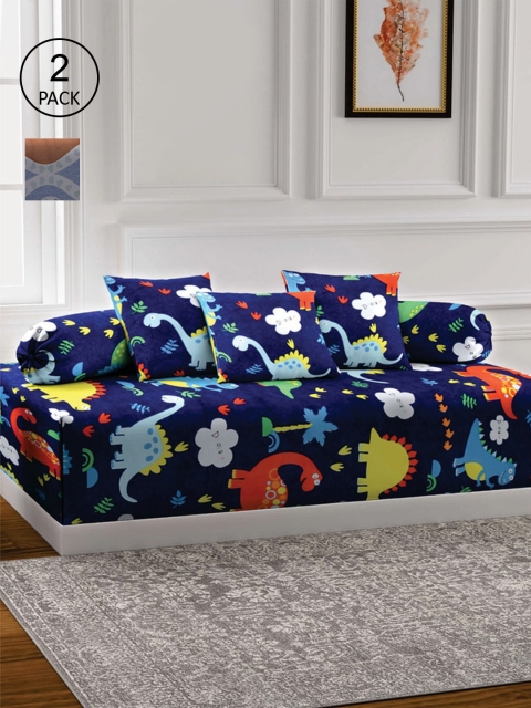 

KLOTTHE Set Of 2 Printed Bedsheet With 4 Bolsters & 6 Cushion Covers, Blue