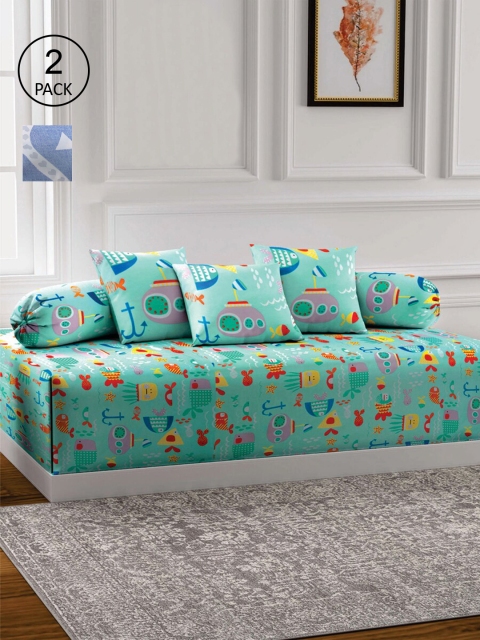 

KLOTTHE Set Of 2 Printed Bedsheet With 4 Bolsters & 6 Cushion Covers, Green