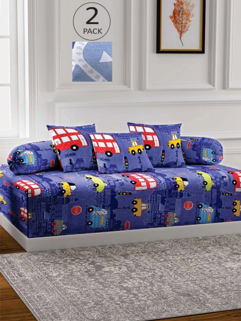 

KLOTTHE Set Of 2 Printed Bedsheet With 4 Bolsters & 6 Cushion Covers, Blue
