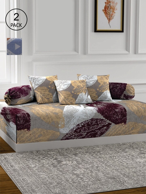 

KLOTTHE Set Of 2 Printed Bedsheet With 4 Bolsters & 6 Cushion Covers, Beige