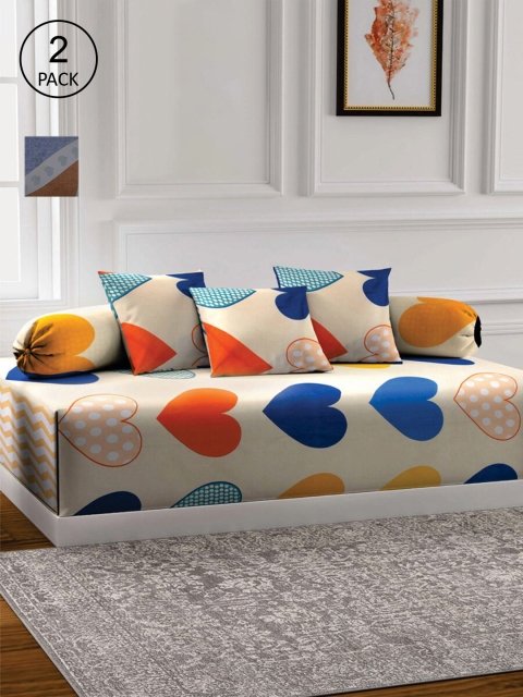

KLOTTHE Set Of 2 Printed Bedsheet With 4 Bolsters & 6 Cushion Covers, Blue