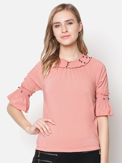 

V2 Value & Variety Peach-Coloured Solid Regular Top