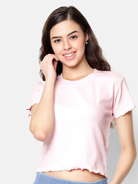 

V2 Value & Variety Pink Solid Regular Crop Top