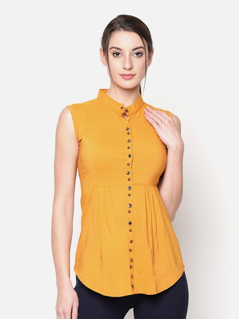 

V2 Value & Variety Mustard Yellow Solid A-Line Top