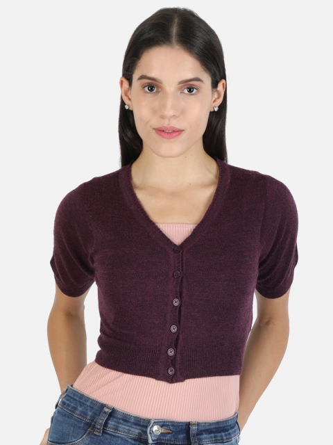 

Monte Carlo Women Maroon Crop Woollen Cardigan
