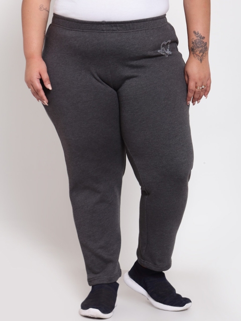 

plusS Women Grey Solid Straight-Fit Cotton Trackpants