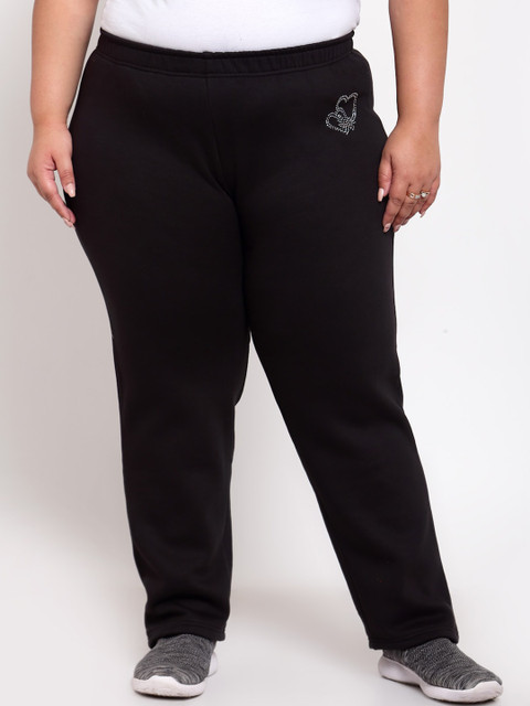 

plusS Women Black Solid Straight-Fit Cotton Trackpants