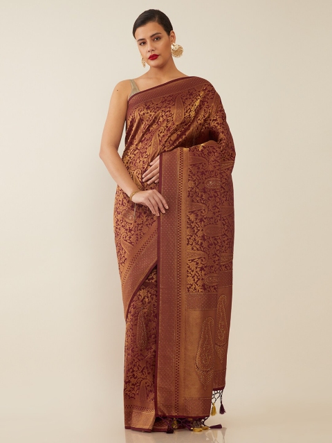 

Soch Purple & Gold-Toned Woven Design Beads and Stones Art Silk Saree