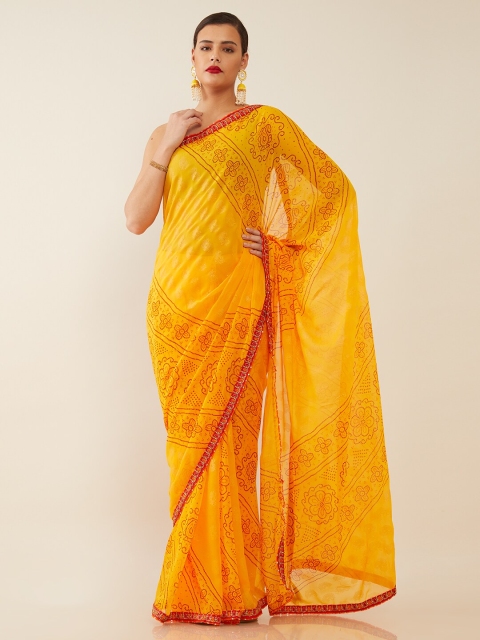 

Soch Yellow & Red Bandhani Embroidered Saree