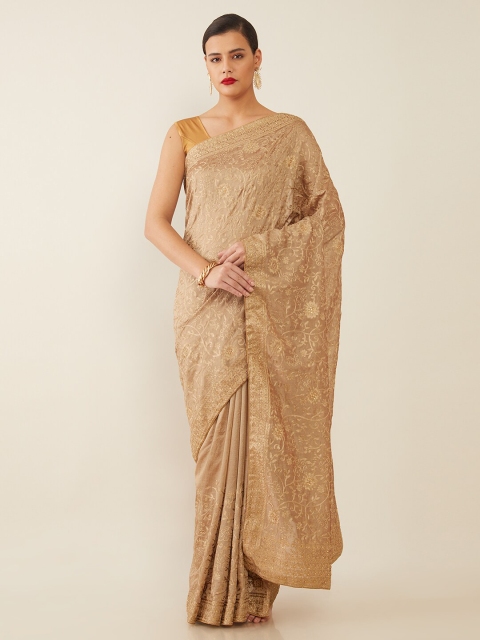

Soch Beige Floral Embroidered Traditional Silk Saree