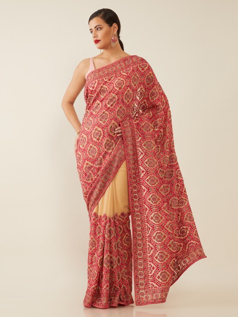 

Soch Beige & Red Ethnic Motifs Embroidered Georgette Saree