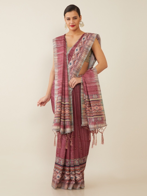 

Soch Pink & Blue Printed Silk Saree with Shawl