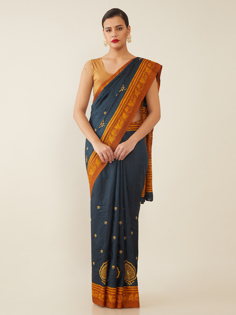 

Soch Blue & Orange Floral Embroidered Saree