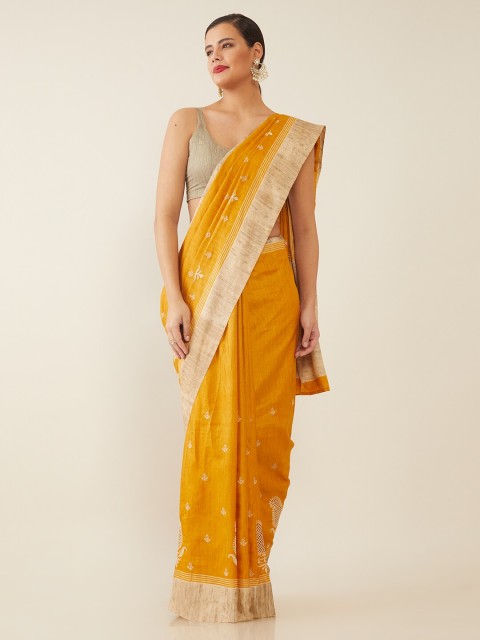 

Soch Yellow & Beige Ethnic Motifs Embroidered Saree