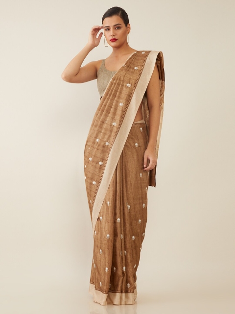 

Soch Beige & White Floral Embroidered Silk Saree