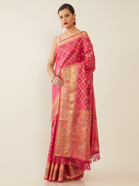 

Soch Pink & Gold-Toned Woven Design Zari Art Silk Banarasi Saree