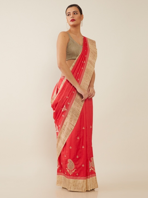 

Soch Pink & Beige Floral Embroidered Traditional Saree