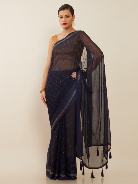 

Soch Blue & Gold-Toned Embellished Saree