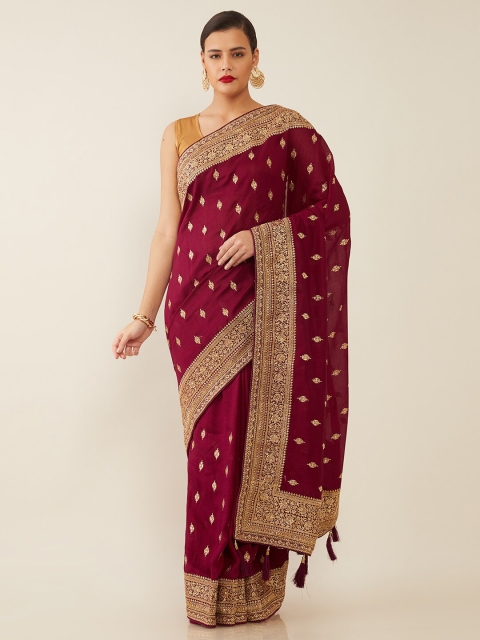 

Soch Purple & Beige Floral Embroidered Heavy Work Saree