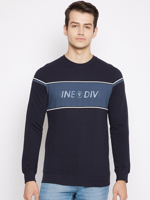 

Octave Men Navy Blue Typography Printed Pure Cotton T-shirt