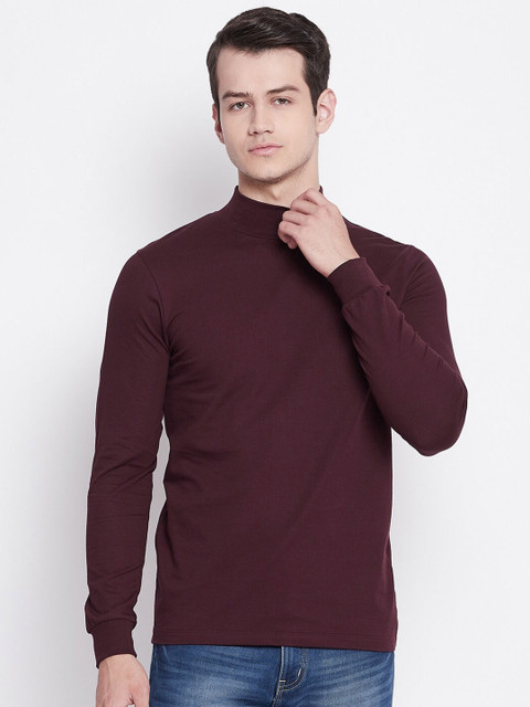 

Octave Men Maroon Rib Knit High Neck Pure Cotton T-shirt