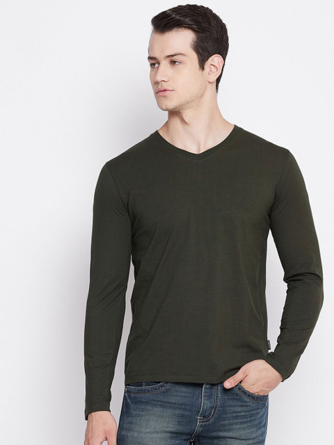 

Octave Men Olive Green V-Neck T-shirt