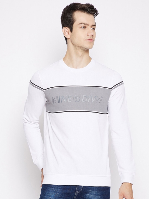 Octave Men White & Grey Typography Printed Pure Cotton T-shirt