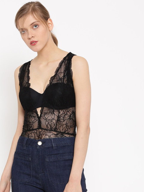 

FOREVER 21 Black Lace Bodysuit