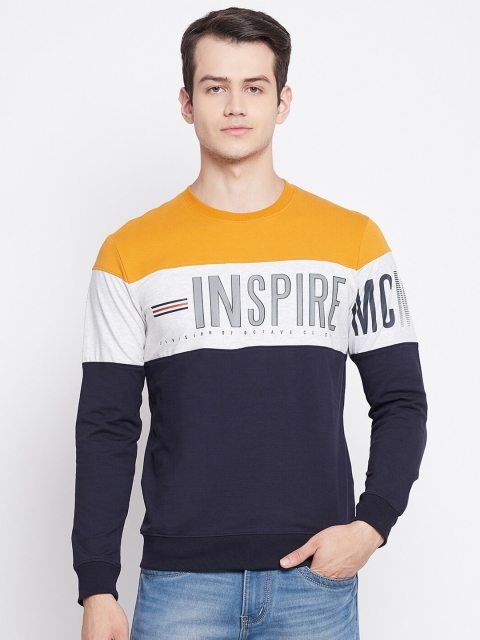Octave Men Mustard Yellow & Blue Colourblocked T-shirt