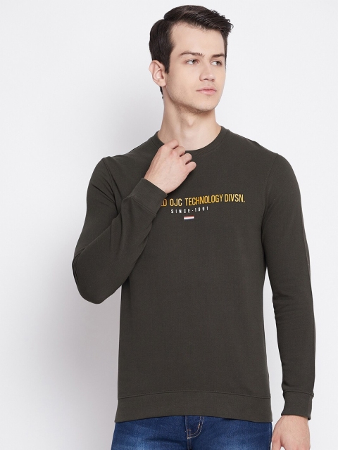 

Octave Men Olive Green Typography Printed Pure Cotton T-shirt