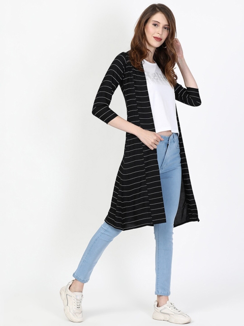 

V2 Value & Variety Women Black & White Striped Longline Shrug