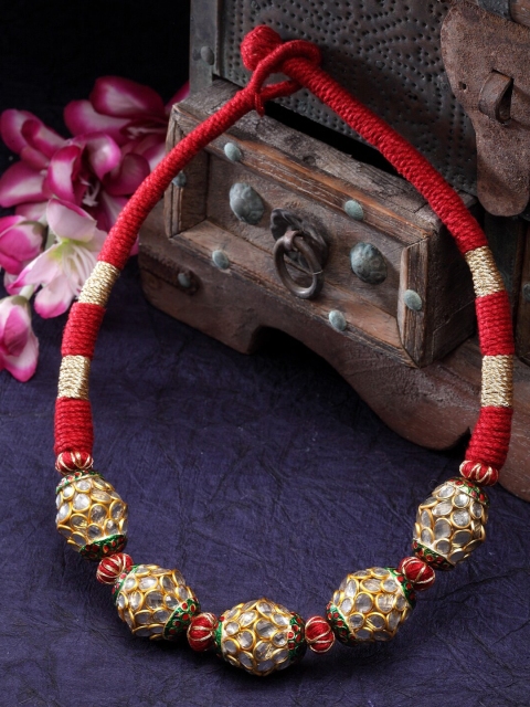 

DUGRISTYLE Gold-Toned & Red Sterling Silver Gold-Plated Handcrafted Necklace
