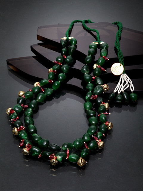 

DUGRISTYLE Gold-Toned & Green Faux Emerald Studded Sterling Silver Gold-Plated Necklace