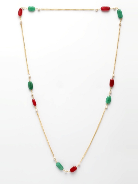 

DUGRISTYLE Gold-Toned & Red Artificial Stones and Beads Necklace