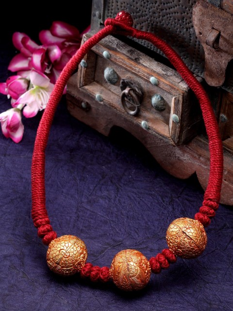 

DUGRISTYLE Women Red Thread Worked & Beaded Strings Necklaces