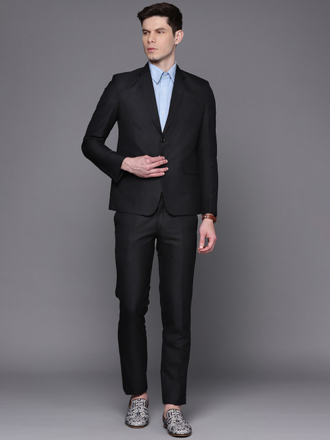 

Manu Men Black Textured Regular Fit Single-Breasted Two-Piece Suit