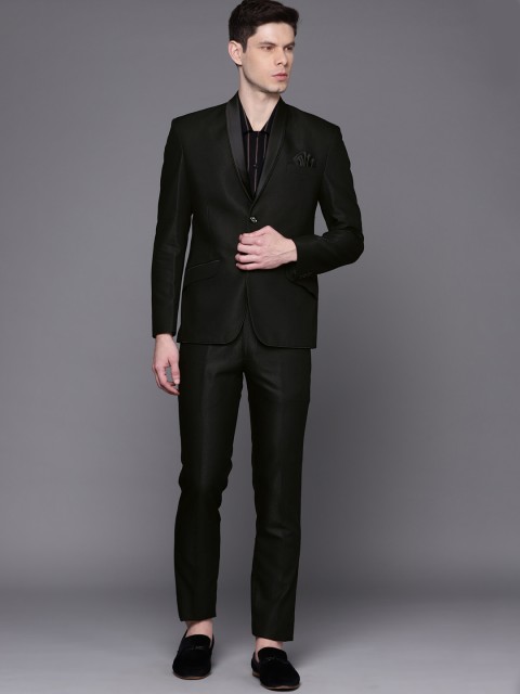 

Manu Men Black Textured Regular Fit Tuxedo Two-Piece Suit