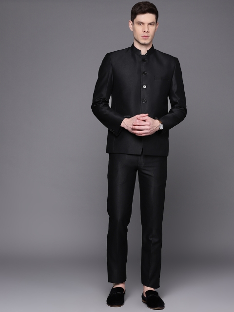 

Manu Men Black Solid Regular Fit Bandhgala Two-Piece Suit