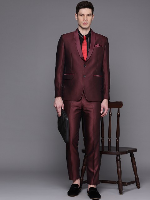 

Manu Men Burgundy Textured Regular Fit Tuxedo Two-Piece Suit