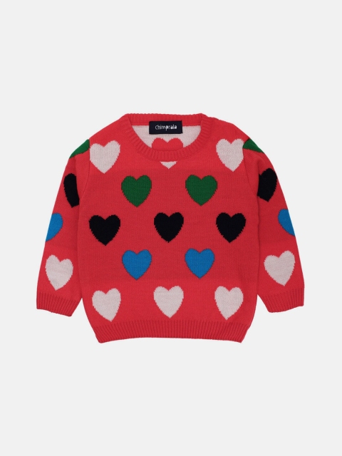 

CHIMPRALA Girls Peach-Coloured & Green Printed Pullover
