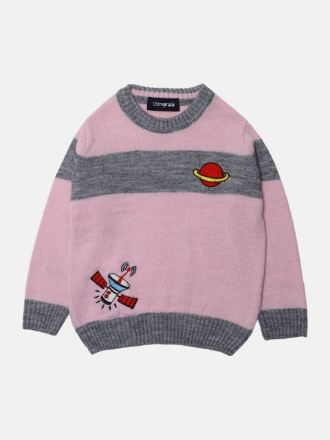 

CHIMPRALA Girls Pink & Grey Colourblocked Pullover
