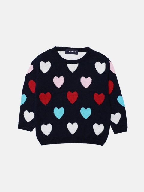 

CHIMPRALA Girls Navy Blue & White Printed Woolen Pullover Sweater