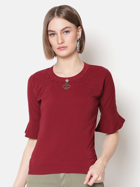 

V2 Value & Variety Maroon Studded Regular Top